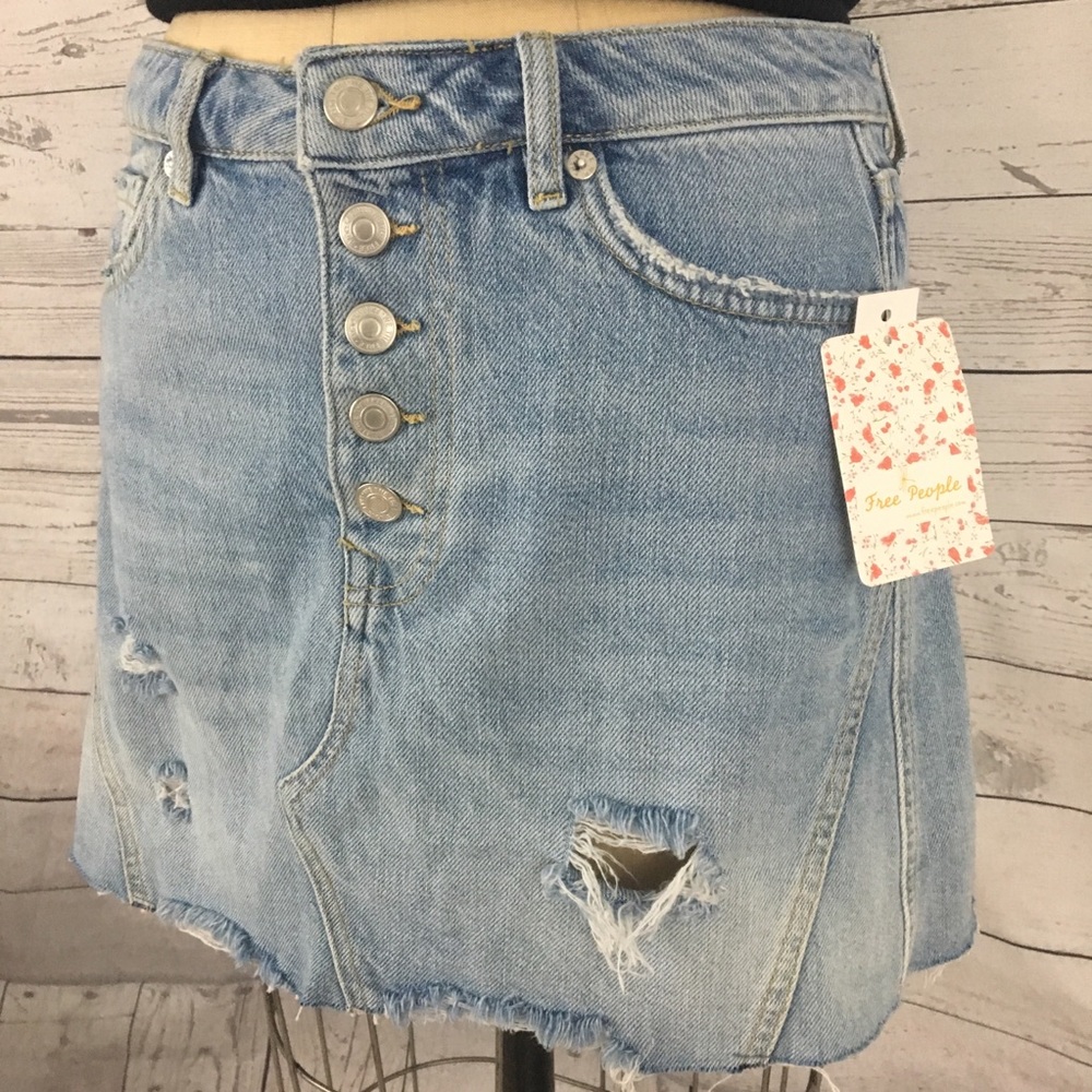 Free People denim front button a line jean skirt - Picture 3 of 8